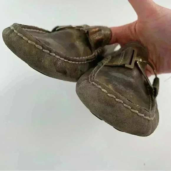 AK Anne Klein flats 8.5 Davis brown gold leather camo horsebit driving loafers - Picture 8 of 13